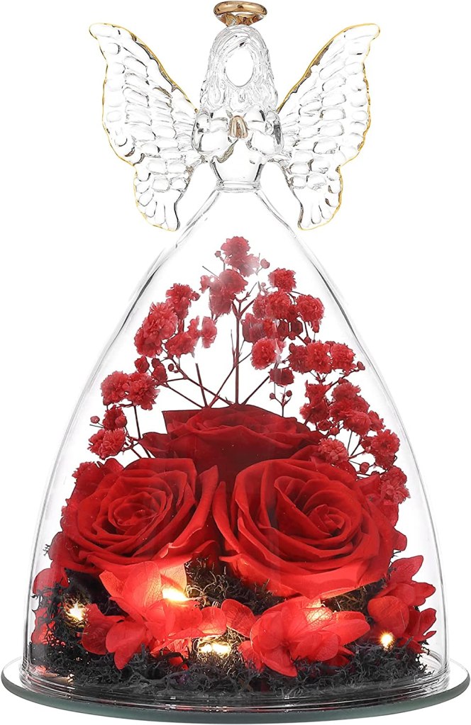 Glass Angel Figurine with Three Roses