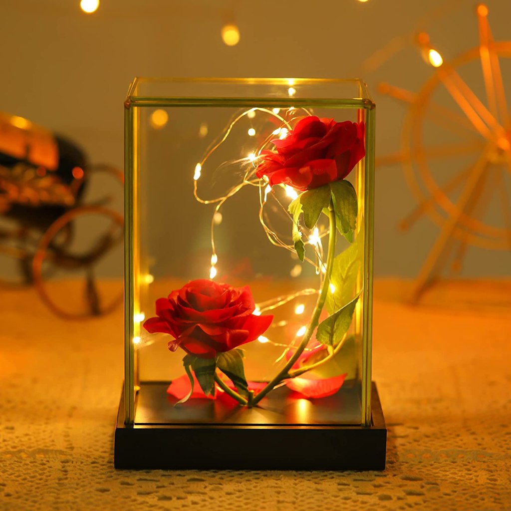 Light Up Rose in Glass Dome