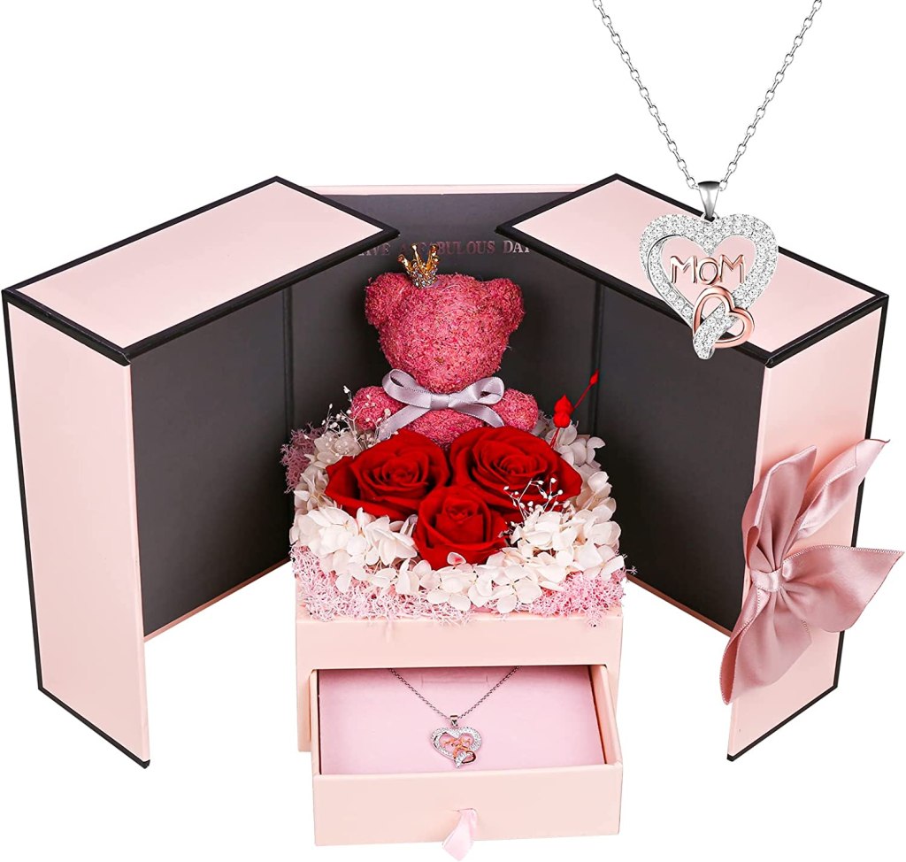 Preserved Rose Gifts Set + 925 Sterling Silver Necklace