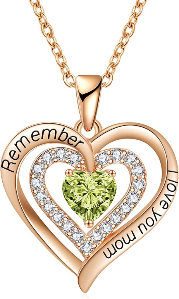 REDBEE Necklace for Mom 18K Rose Gold Filled 925 Sterling Silver Birthstone Diamond Heart Pendant Necklace for Women, Jewelry for Birthday Mothers Day for Mom Valentines Day for Wife Gifts for Her I Love You Mom Necklaces for Mother from Daughter